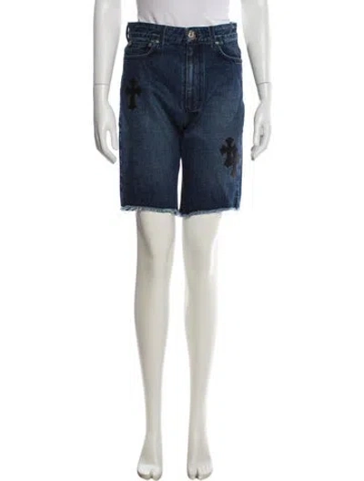 Pre-owned Chrome Hearts Leather Cross Patch Denim Shorts In Blue