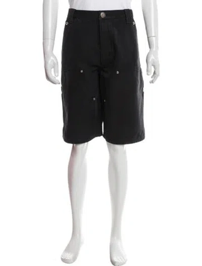 Pre-owned Chrome Hearts Leather Cross Patch Double Knee Jogger Shorts In Gray