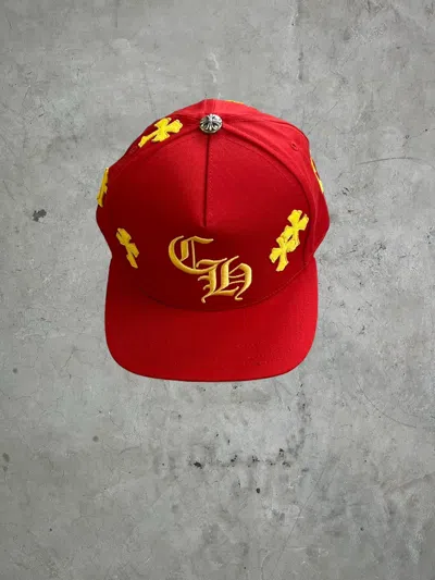 Pre-owned Chrome Hearts Leather Cross Patch Hat In Red