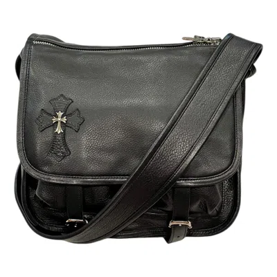 Pre-owned Chrome Hearts Leather Cross Patch Messenger Bag Black Silver