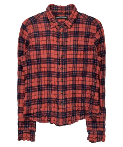 Pre-owned Chrome Hearts Leather Cross Patch Plaid Flannel Button Up In Red