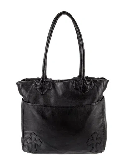 Pre-owned Chrome Hearts Leather Cross Patch Tote In Black