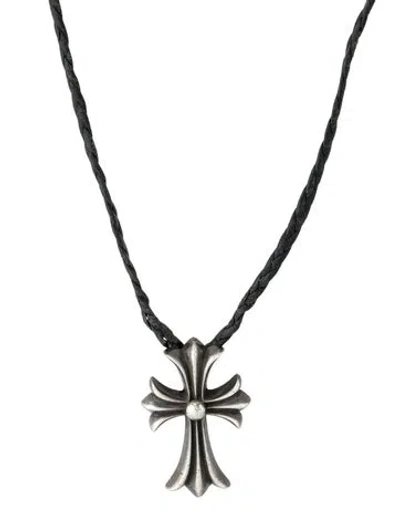 Pre-owned Chrome Hearts Leather Cross Pendant Necklace, 44" In Black