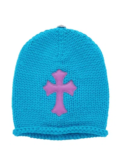 Chrome Hearts Leather Cross-patch Beanie Hat In Blue