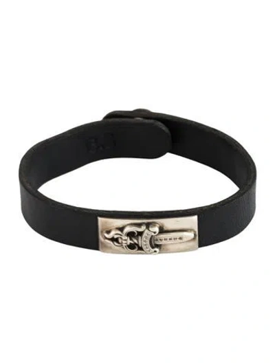 Pre-owned Chrome Hearts Leather Dagger Wrap Bracelet, 7.75" In Black