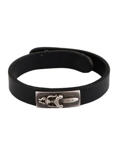 Pre-owned Chrome Hearts Leather Dagger Wrap Bracelet, 8.5" In Black