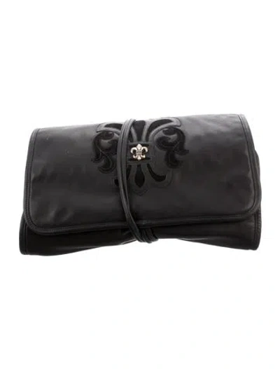 Pre-owned Chrome Hearts Leather Fleur De Lis Sanitary Bag In Black