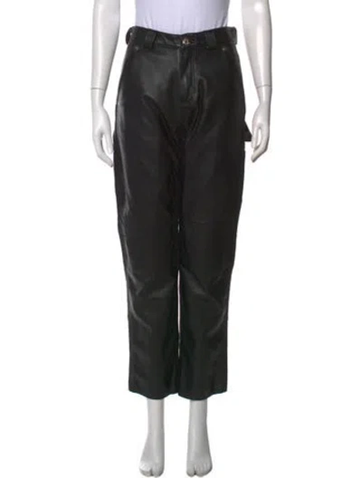 Pre-owned Chrome Hearts Leather Fleur Knee Straight Leg Pants In Black
