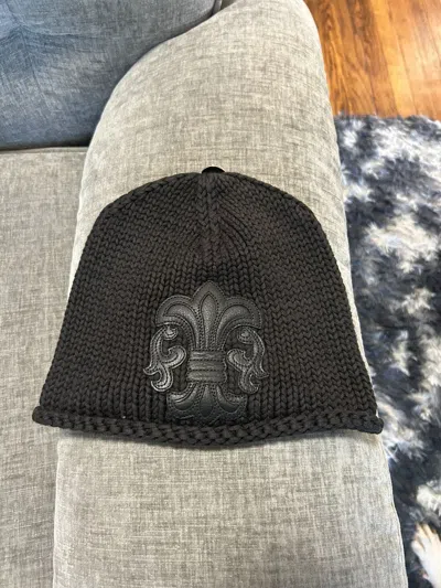 Pre-owned Chrome Hearts Leather Fleur Patch Cashmere Beanie