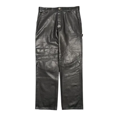 Pre-owned Chrome Hearts Leather Le Fleur Knee Leather Carpenter Pants Black