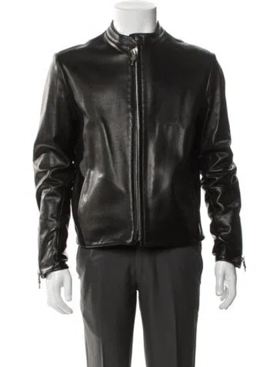 Pre-owned Chrome Hearts Leather Moto Jacket In Green