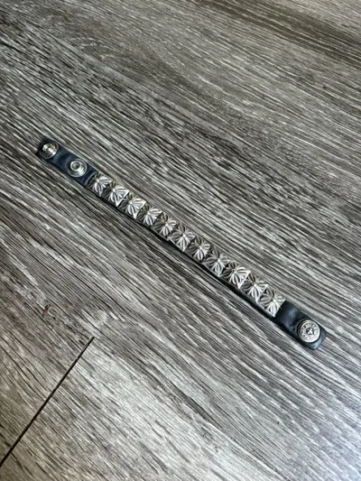 Pre-owned Chrome Hearts Leather Pyramid Bracelet In Black