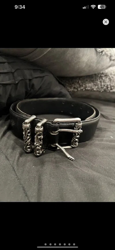 Pre-owned Chrome Hearts Leather Roller Belt In Black