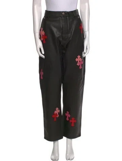Pre-owned Chrome Hearts Leather Straight Leg Pants In Black