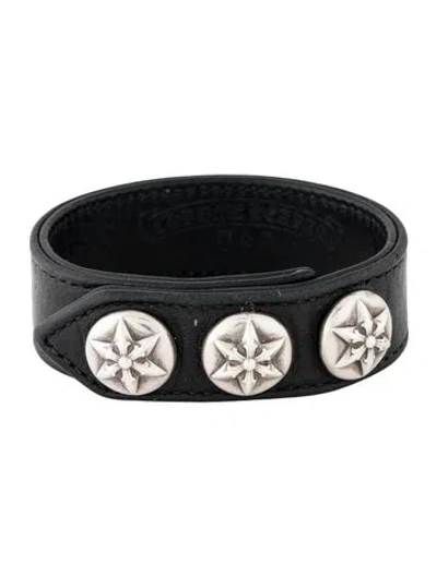 Pre-owned Chrome Hearts Leather Studded Wrap Bracelet, 6.5" In Black