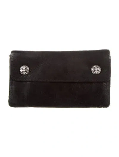 Pre-owned Chrome Hearts Leather Trifold Wallet In Black