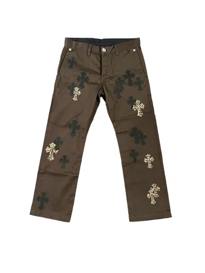 Pre-owned Chrome Hearts Leopard & Black Cross Patch Brown Chino Pants