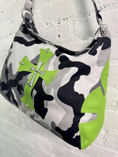 Pre-owned Chrome Hearts Limited Leather Lime Cross Patch Lyon Bag In Camo