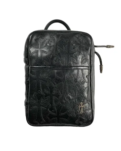 Pre-owned Chrome Hearts Loaded Leather Cemetery Cross Patch Bag "everyday Carry" In Black