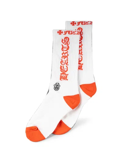 Chrome Hearts Logo-print Ribbed-knit Socks In White