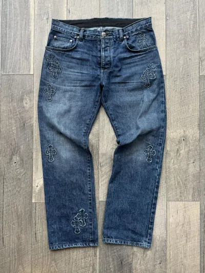 Pre-owned Chrome Hearts Loose Ends Denim Cross Patch Jeans - 36 In Blue