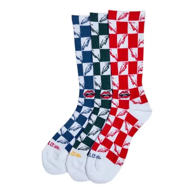 Pre-owned Chrome Hearts Matty Boy 99 Eyes Socks Blue White Red (3 Pack)