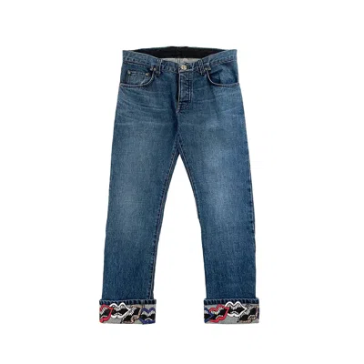 Pre-owned Chrome Hearts Matty Boy Chomper Leather Patch Jeans In Denim
