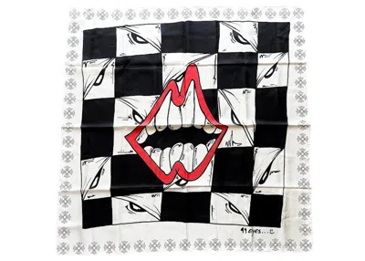 Pre-owned Chrome Hearts Matty Boy Chomper Silk Scarf In White/black
