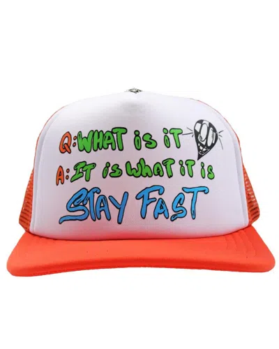 Pre-owned Chrome Hearts Matty Boy Sex Records It Is What It Is Trucker Hat In Orange/white