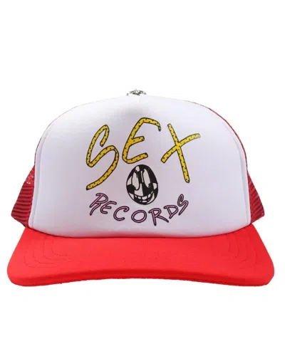 Pre-owned Chrome Hearts Matty Boy Sex Records Logo Trucker Hat In Red/white