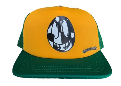 Pre-owned Chrome Hearts Matty Boy Sex Records Smiley Trucker Hat In Green/yellow