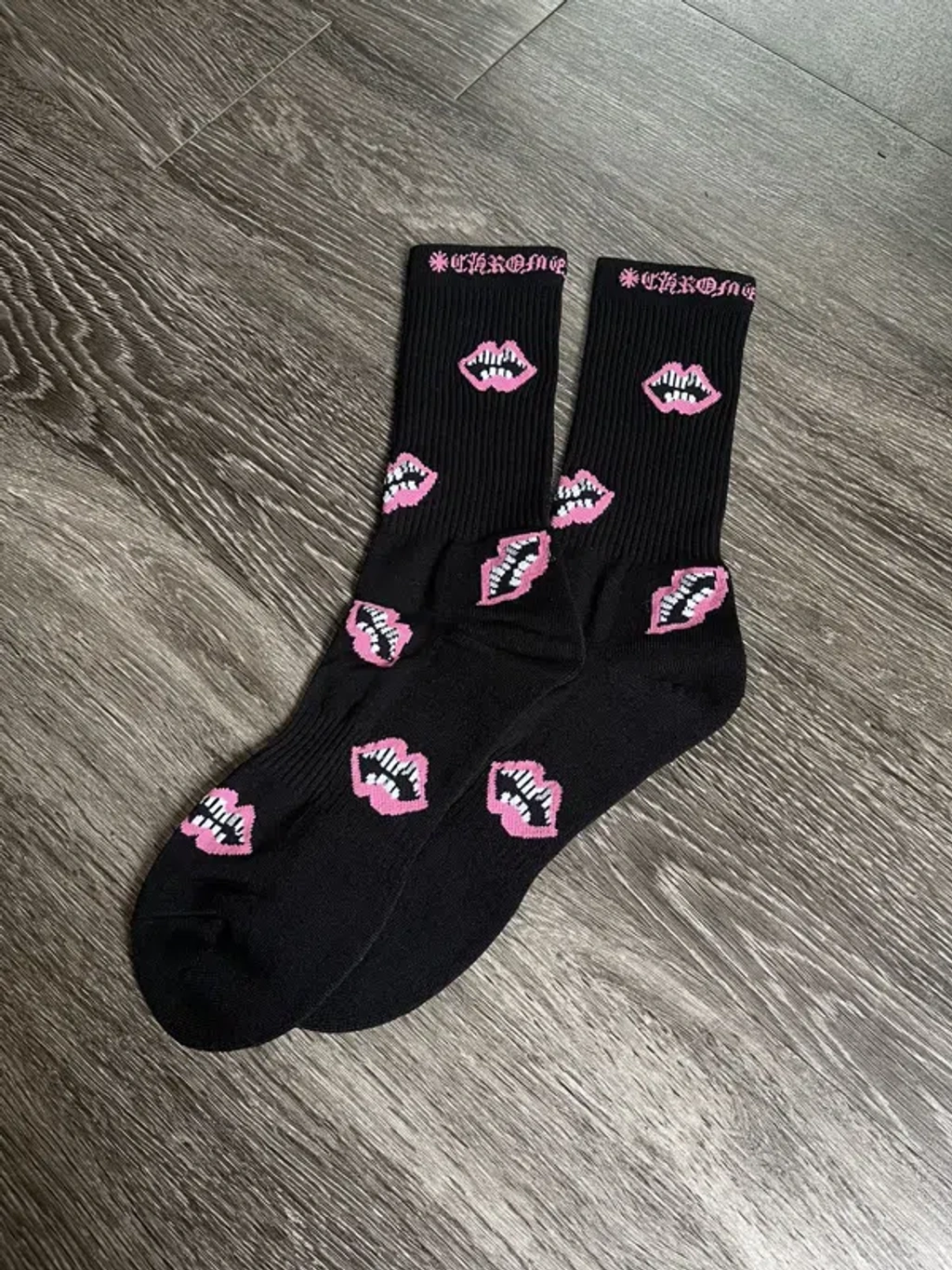 Pre-owned Chrome Hearts Matty Boy Socks Black Pink Lips | ModeSens