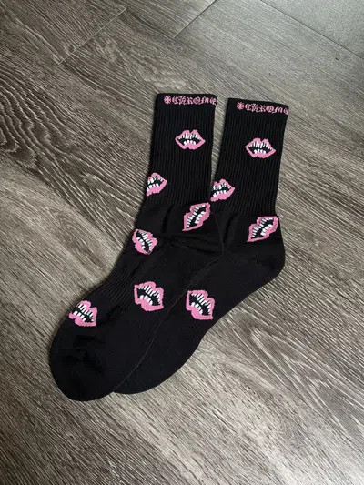 Pre-owned Chrome Hearts Matty Boy Socks Black Pink Lips
