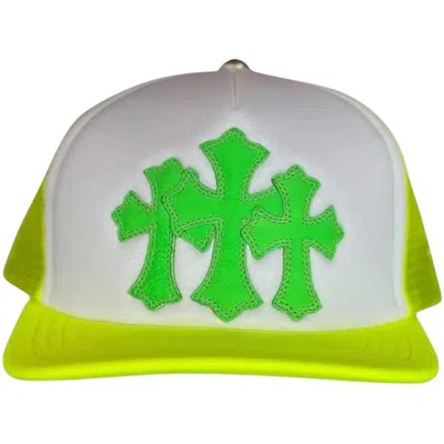 Pre-owned Chrome Hearts Men's  Cemetery Cross Trucker Hat In Neon Yellow
