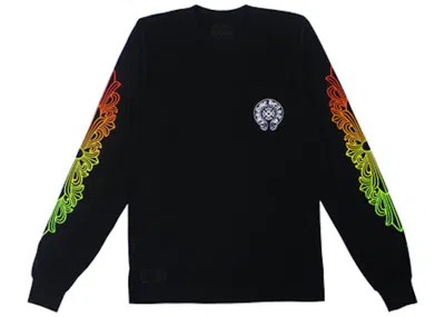 Pre-owned Chrome Hearts Men's  Floral Sleeve Gradient Long Sleeve T-shirt In Black