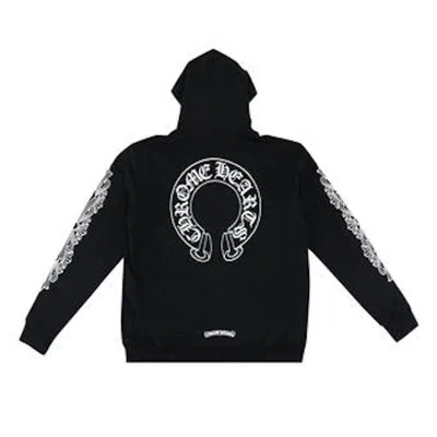 Pre-owned Chrome Hearts Men's  Horseshoe Floral Cross Sleeve Zip Up Hoodie In Black/white In Multi