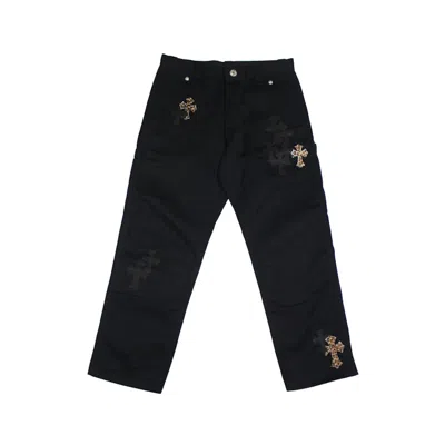 Pre-owned Chrome Hearts Men's  Leopard & Cross Patch Carpenter Pants In Black