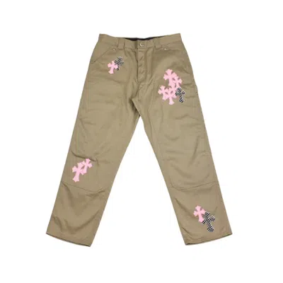 Pre-owned Chrome Hearts Men's  Pink & Checkered Cross Patch Carpenter Pants In Tan In Brown