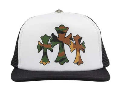 Pre-owned Chrome Hearts Men's  Triple Cross Trucker Hat In Black/white In Multi