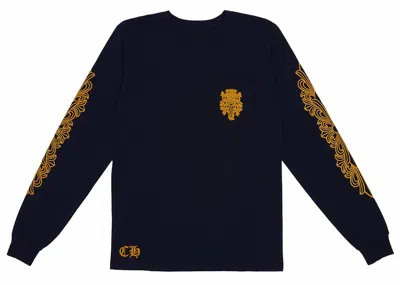 Pre-owned Chrome Hearts Men's  V89 Dagger Long Sleeve T-shirt In Navy Blue/yellow In Multi