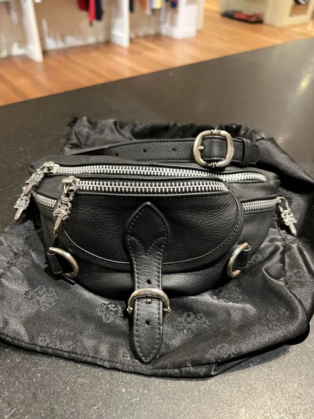 Pre-owned Chrome Hearts Mini Snat Pack Black Leather | ModeSens