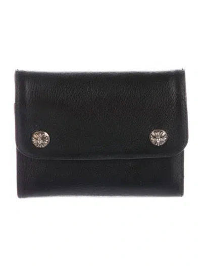 Pre-owned Chrome Hearts Mini Wave Snap Leather Wallet In Black
