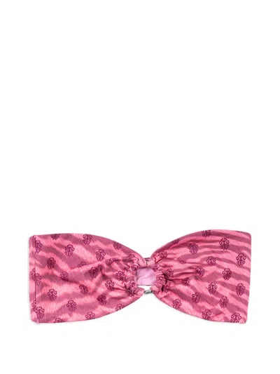 Chrome Hearts Monogram-print Bandeau Bikini Top In Pink