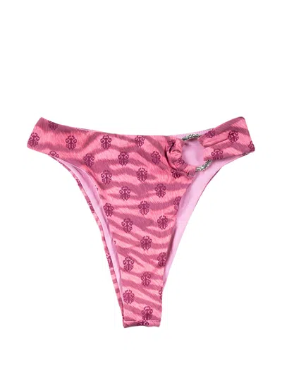 Chrome Hearts Monogram-print Ring-detail Bikini Bottoms In Pink
