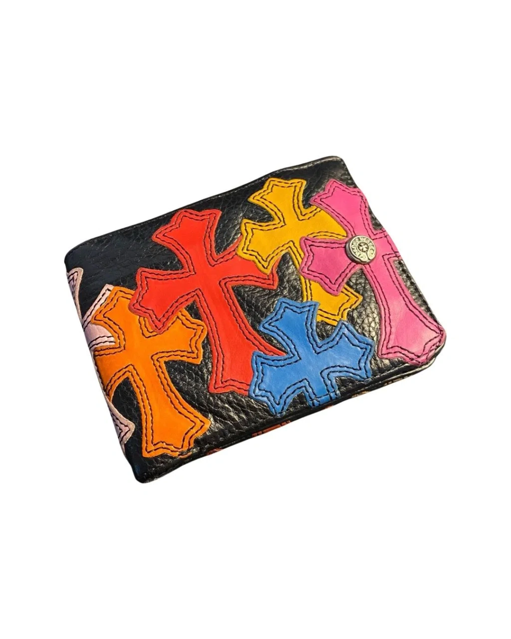 Pre-owned Chrome Hearts Multi Color Cross Patch Bifold Pre-owned Chrome Hearts Multi Color Cross Patch Bifold