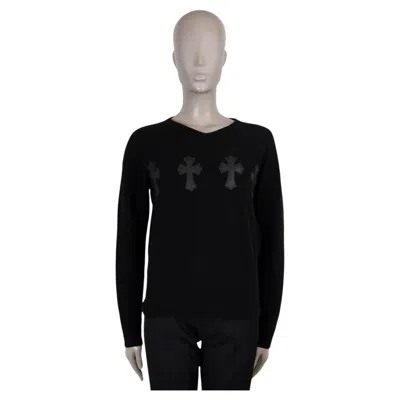 Pre-owned Chrome Hearts Navy Blue Cashmere Leather Cross Sweater M