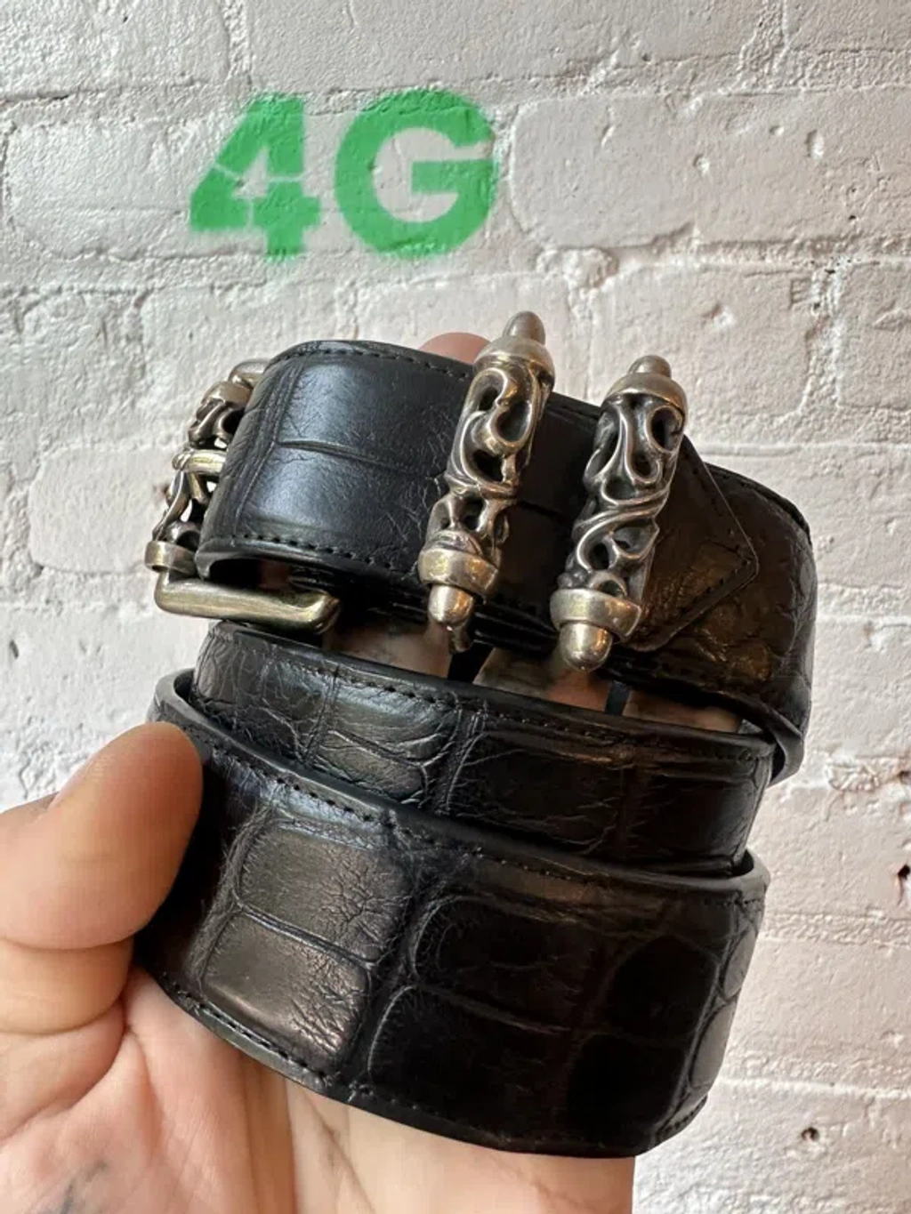 Pre-owned Chrome Hearts New Crocodile Croc Roller Belt 32 33 34 In