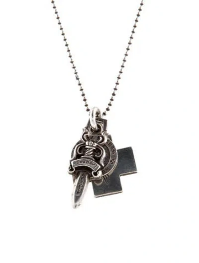 Pre-owned Chrome Hearts Nyc Cross, Dagger & Expletive Medallion Pendant Necklace, 28" In Multi