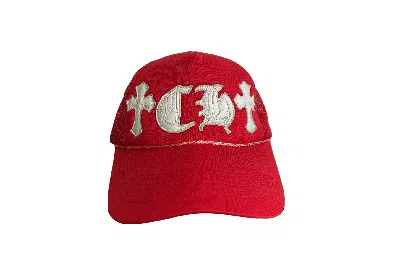 Pre-owned Chrome Hearts Og Cross Ch Leather Patch Younggan Hat In Red