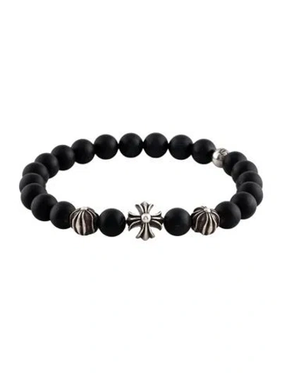 Pre-owned Chrome Hearts Onyx Bead Bracelet, 7" In Multicolor